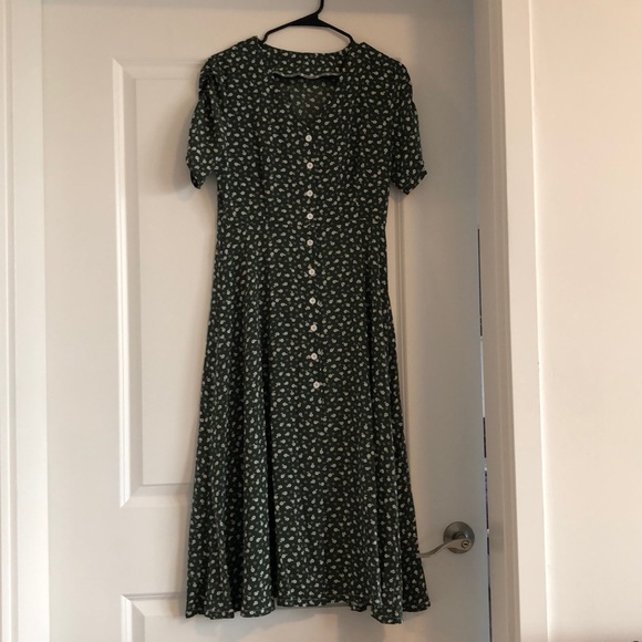 Green floral button down dress - Picture 1 of 2